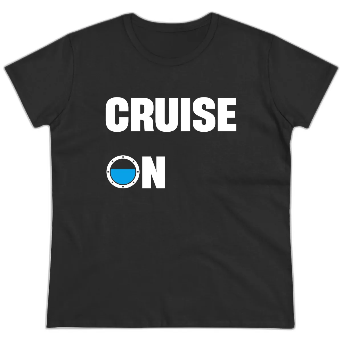 Cruise On Porthole Ladies Tee in Black