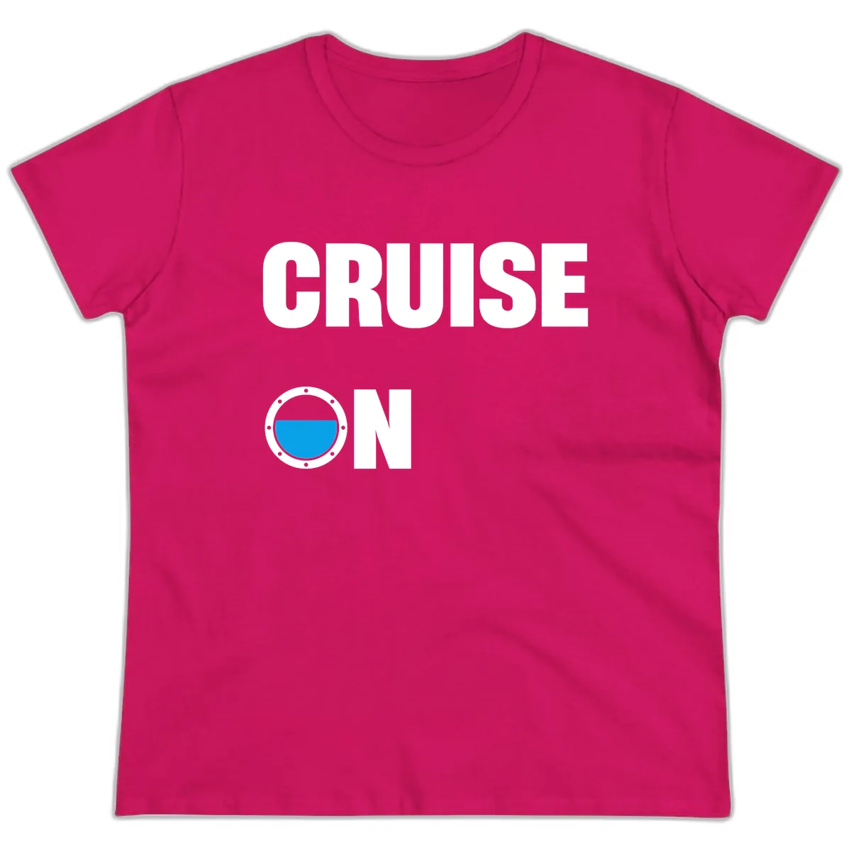 Cruise On Porthole Ladies Tee in Heliconia