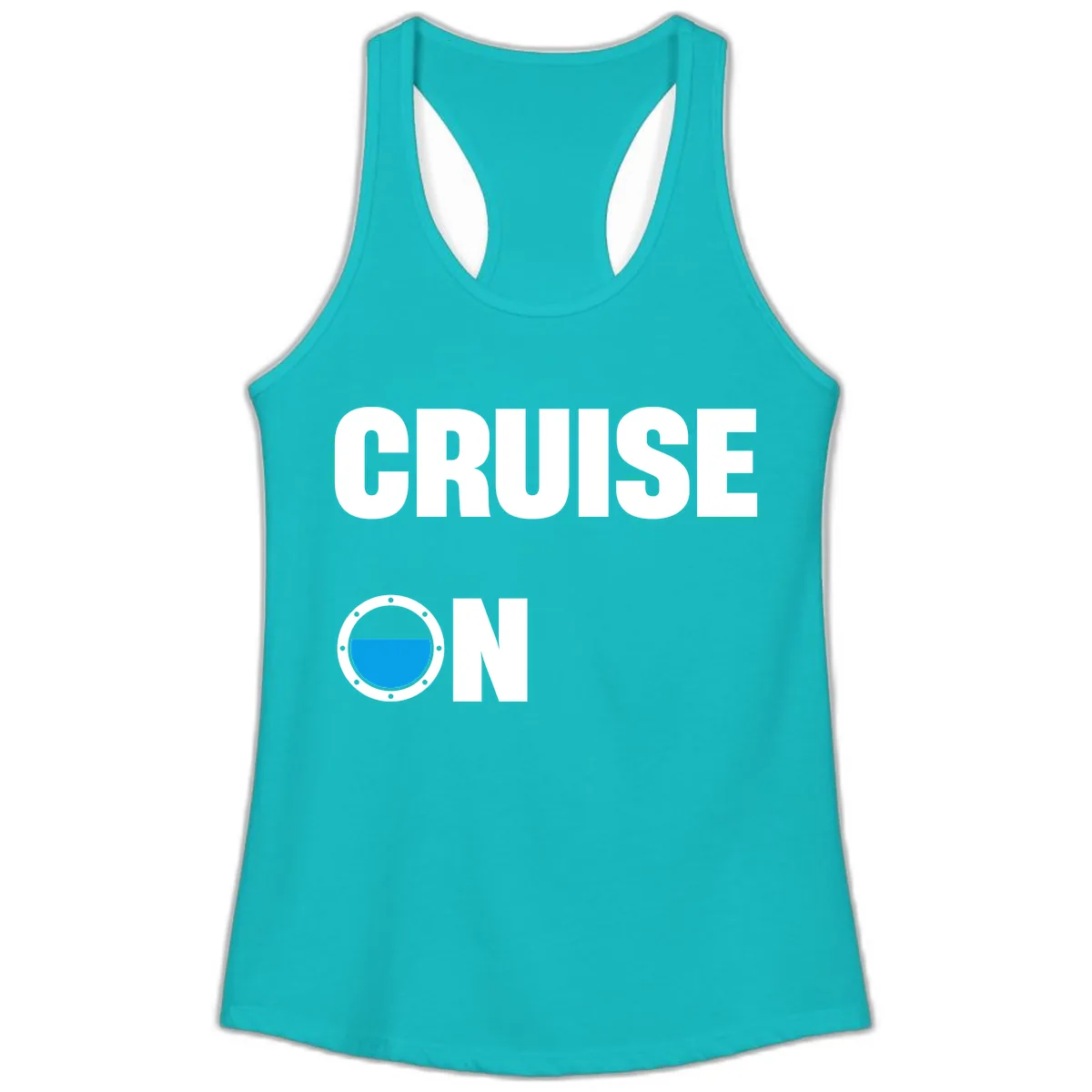 Cruise On Porthole Ladies Tank in Tahiti Blue