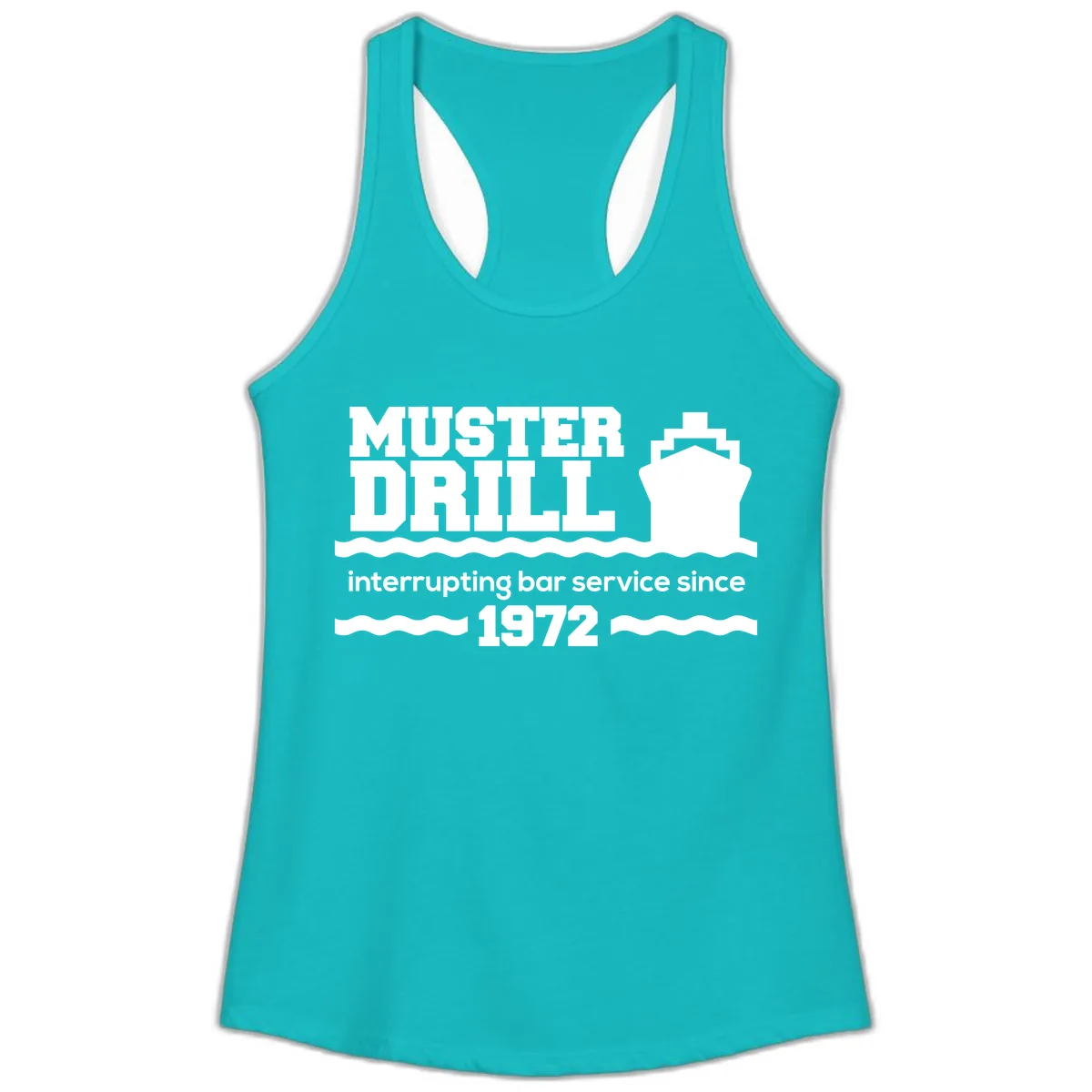 Muster Drill Interrupting Bar Service Since 1972 Ladies Tank in Tahiti Blue