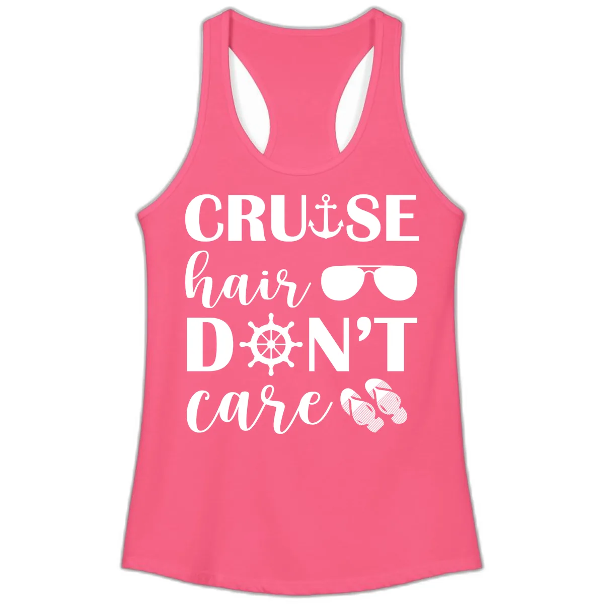 Cruise Hair Don't Care Ladies Tank in Solid Hot Pink