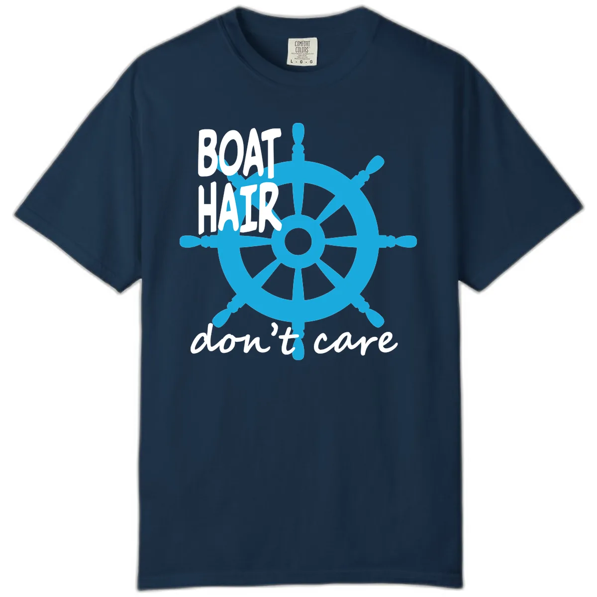 Boat Hair Don't Care Nautical Wheel Comfort Color in True Navy
