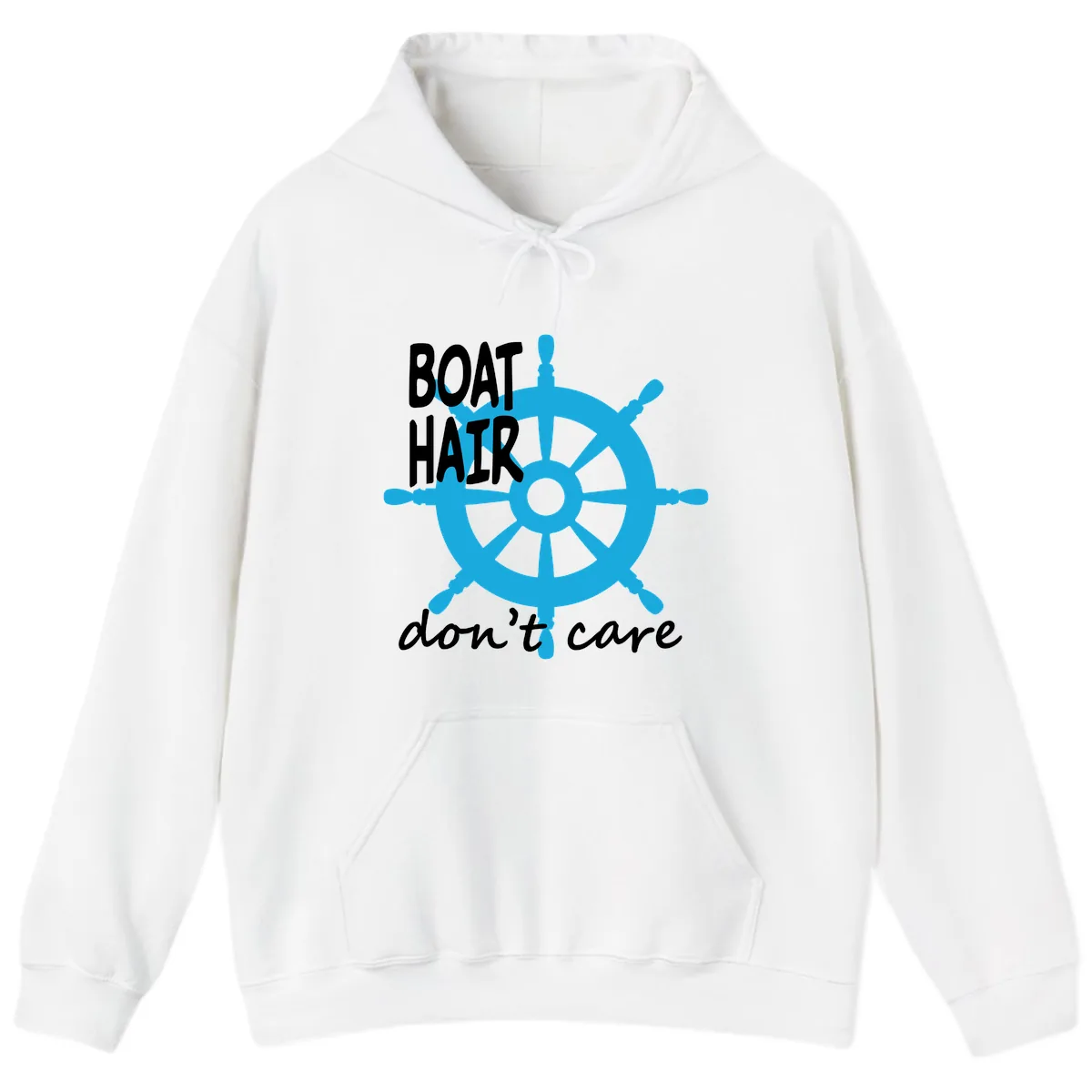 Boat Hair Don't Care Nautical Wheel Hoodie in White