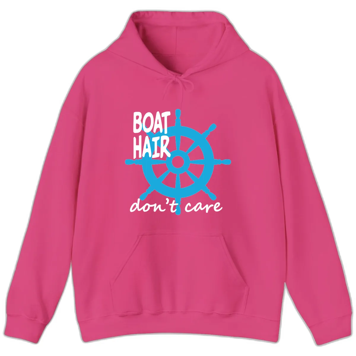 Boat Hair Don't Care Nautical Wheel Hoodie in Heliconia