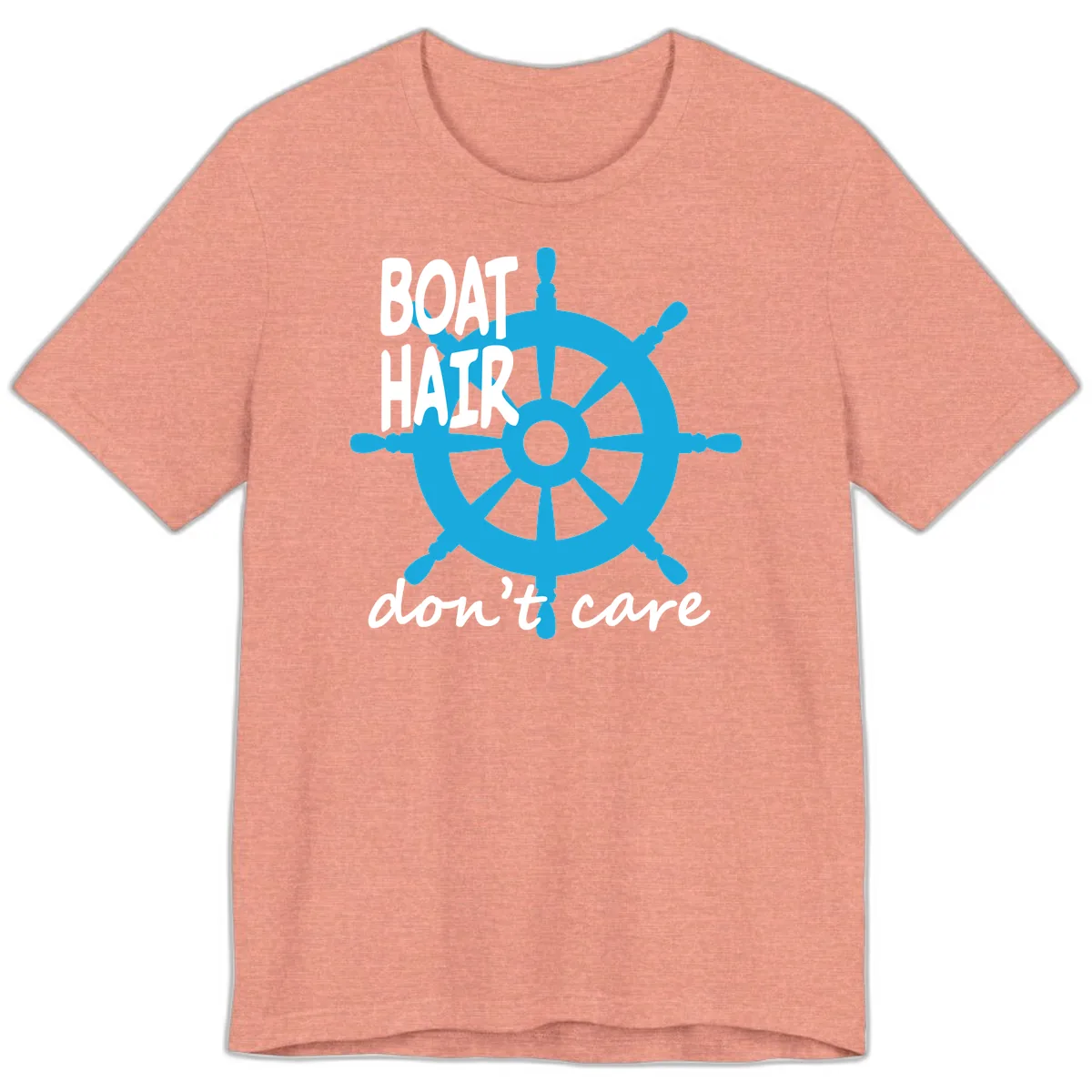 Boat Hair Don't Care Nautical Wheel Premium T-Shirt in Heather Sunset