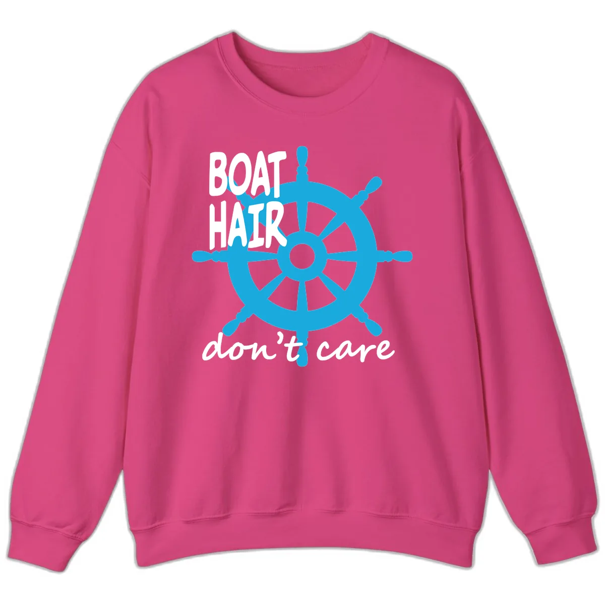 Boat Hair Don't Care Nautical Wheel Sweatshirt in Heliconia