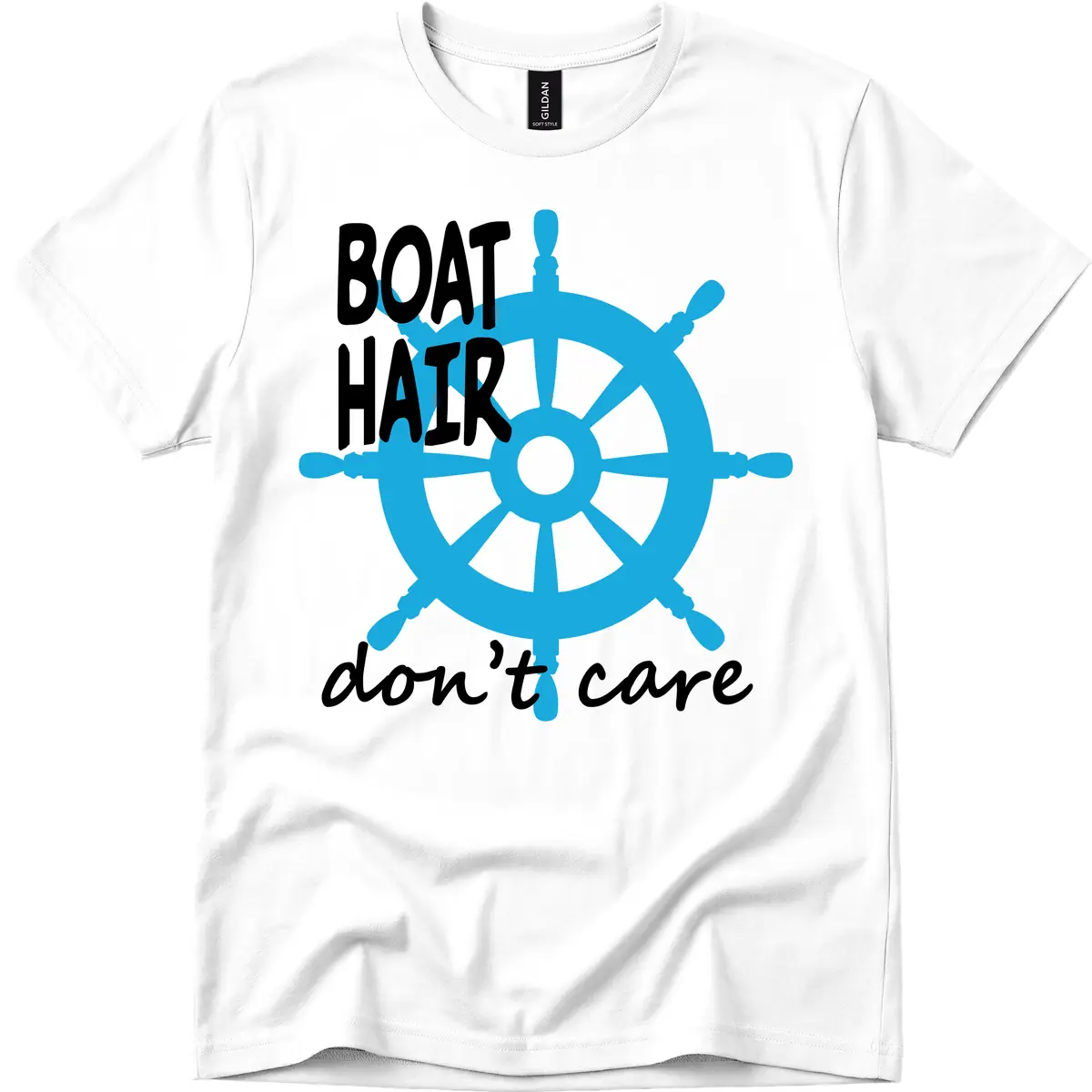 Boat Hair Don't Care Nautical Wheel T-Shirt in White