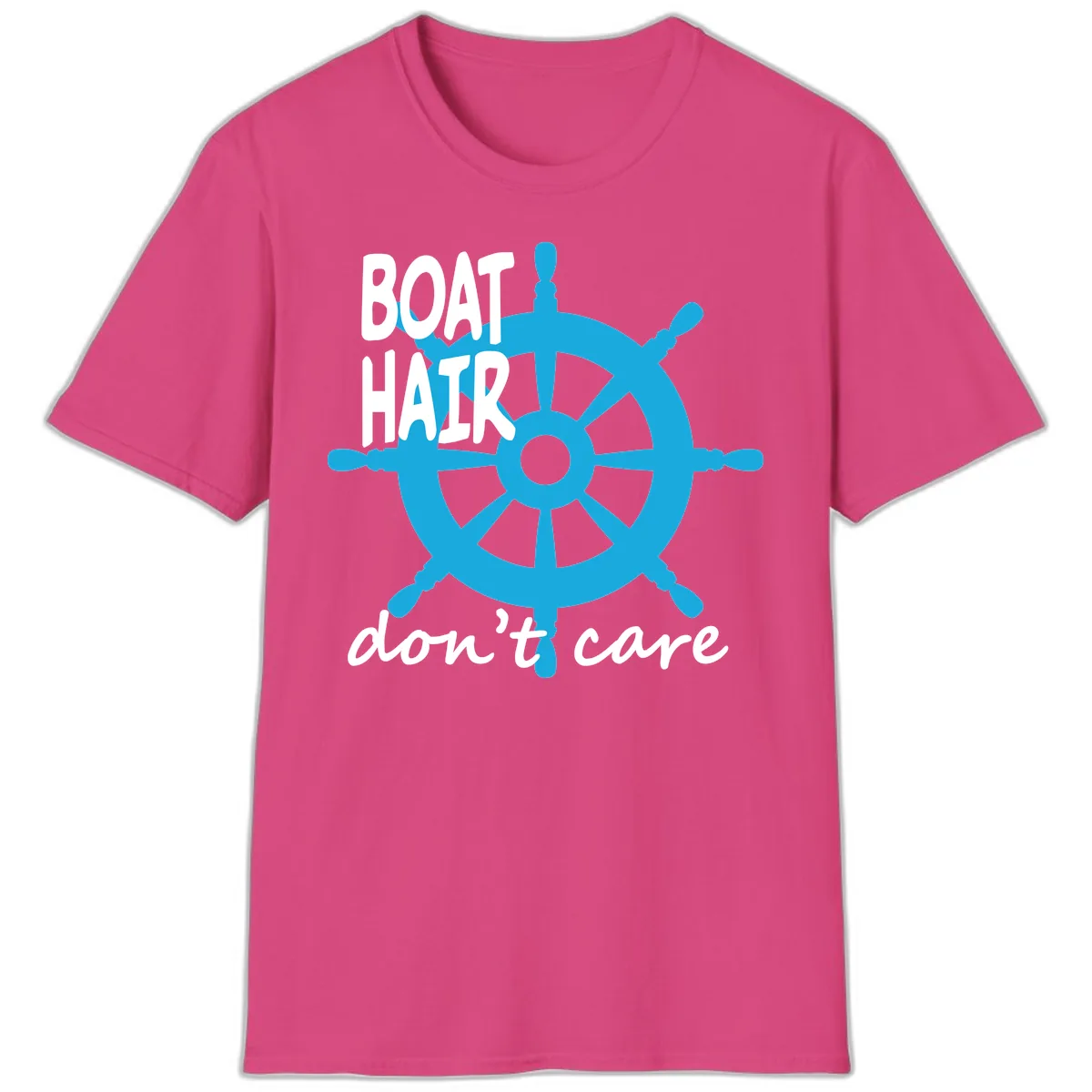Boat Hair Don't Care Nautical Wheel T-Shirt in Heliconia