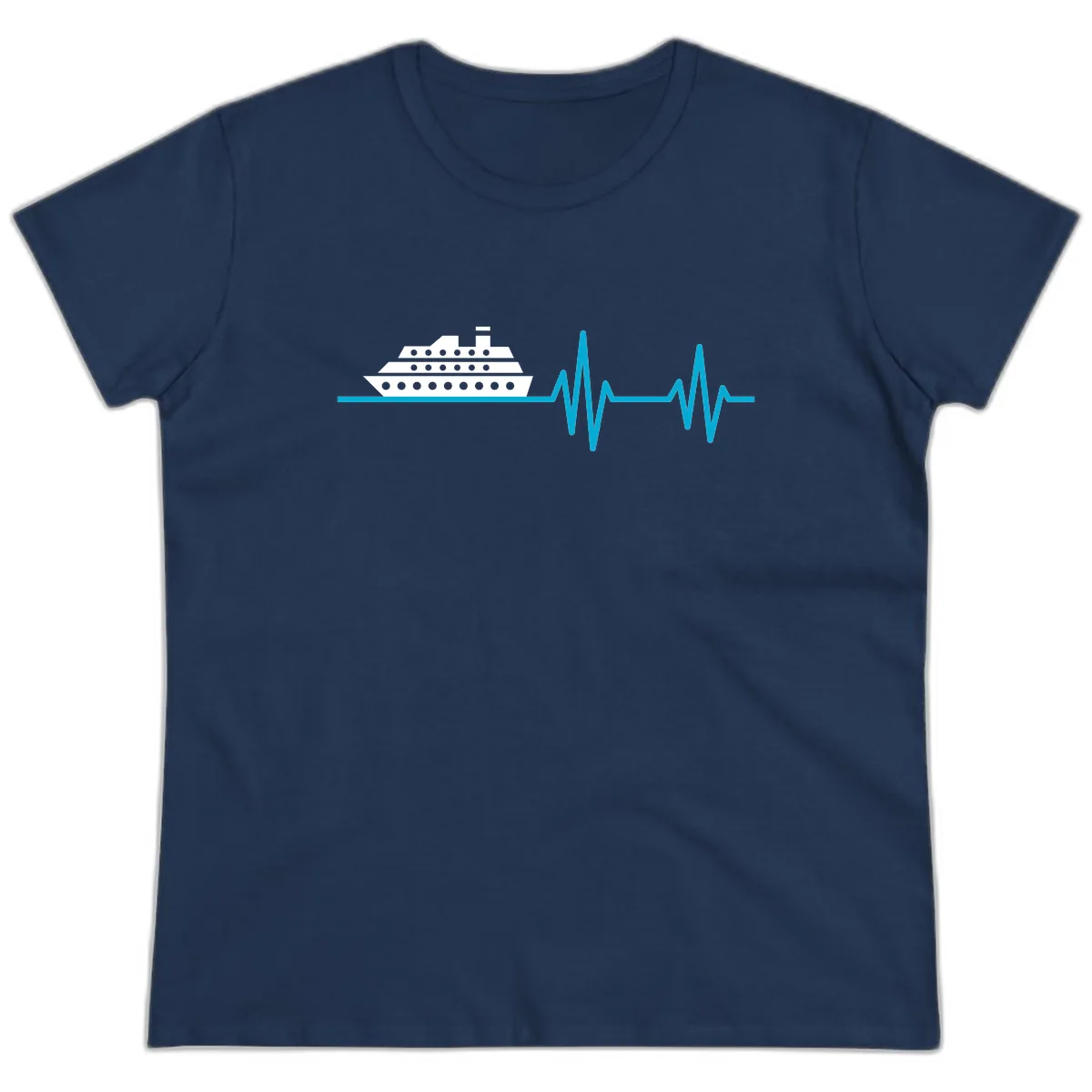 Cruise Ship Heartbeat Ladies Tee in Navy