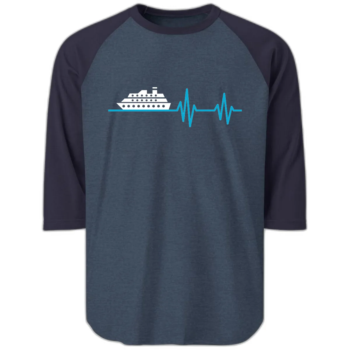 Cruise Ship Heartbeat Raglan 3/4 in Heather Denim Navy