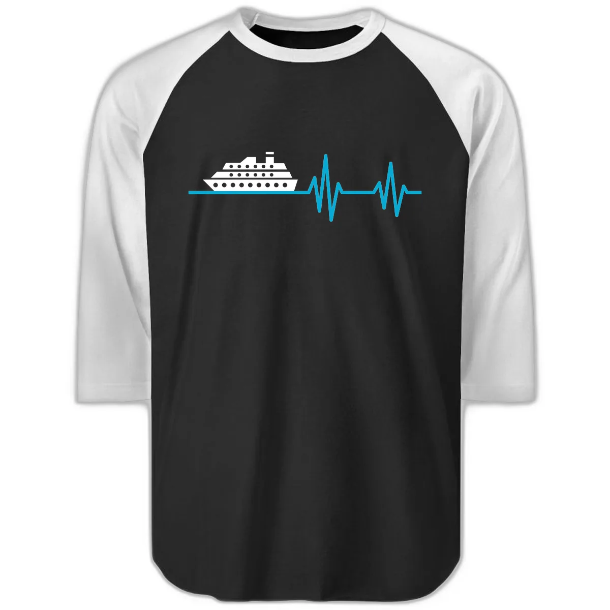Cruise Ship Heartbeat Raglan 3/4 in Black White