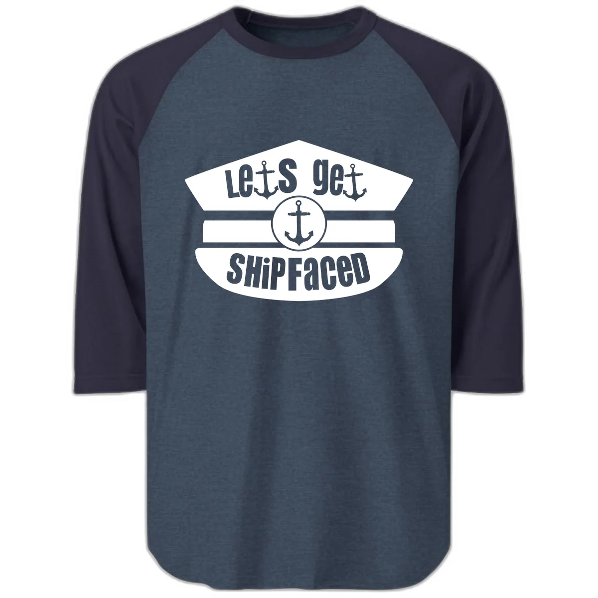Let's Get Shipfaced Raglan 3/4 in Heather Denim Navy