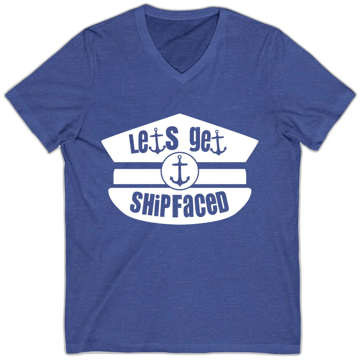Let's Get Shipfaced V-Neck in Heather True Royal