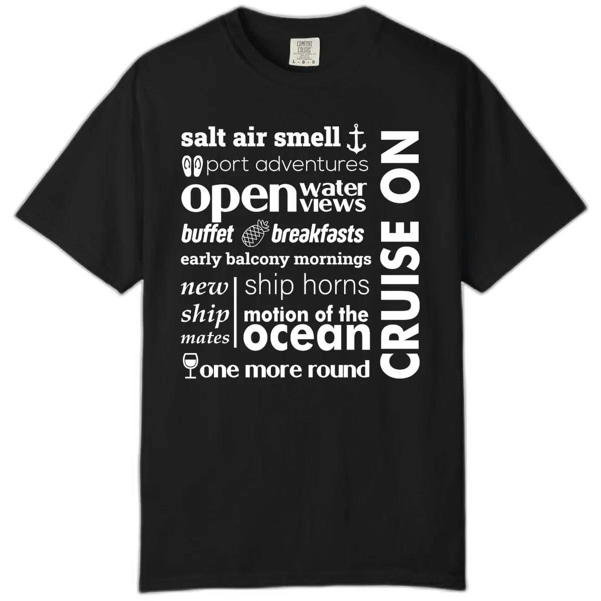 Cruise Vibes Word Cloud Design Comfort Color in Black