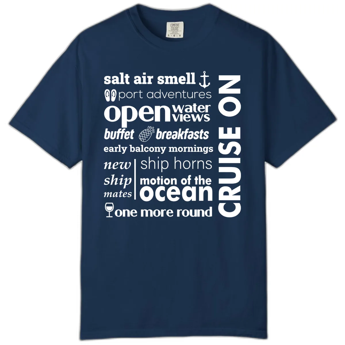 Cruise Vibes Word Cloud Design Comfort Color in Navy