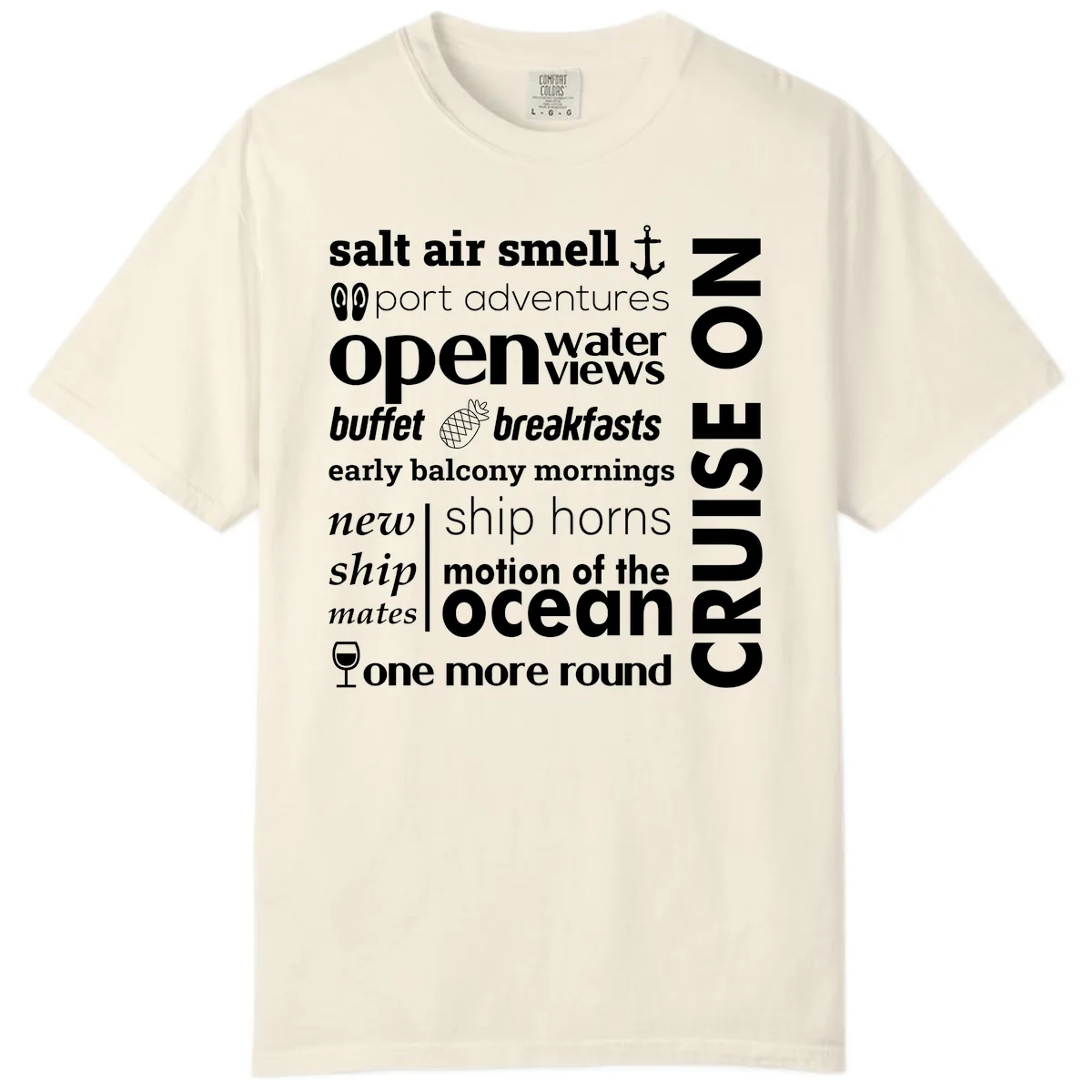 Cruise Vibes Word Cloud Design Comfort Color in Ivory