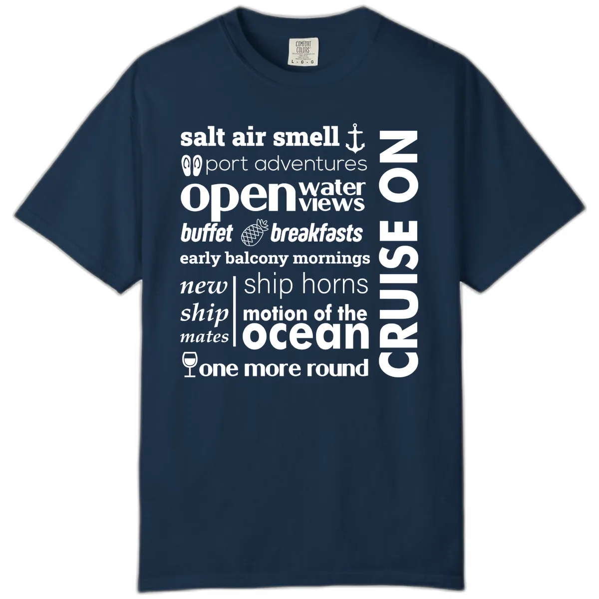 Cruise Vibes Word Cloud Design Comfort Color in True Navy