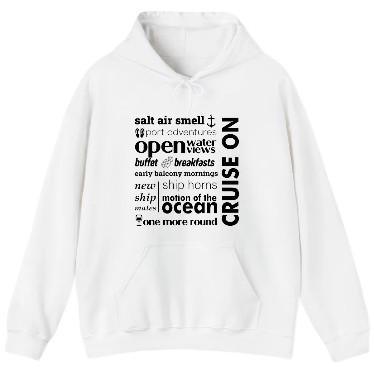 Cruise Vibes Word Cloud Design Hoodie in White