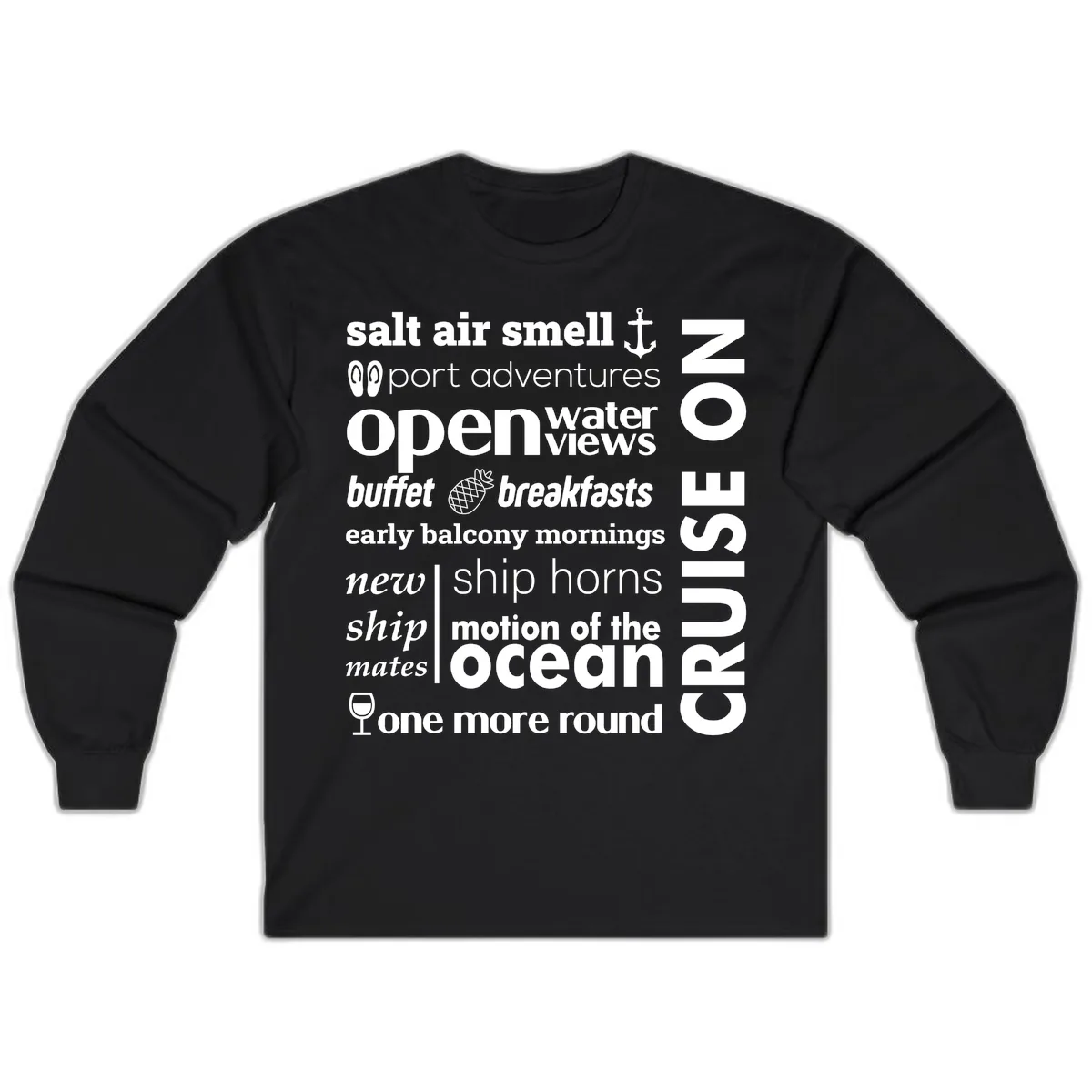 Cruise Vibes Word Cloud Design Long Sleeve in Black