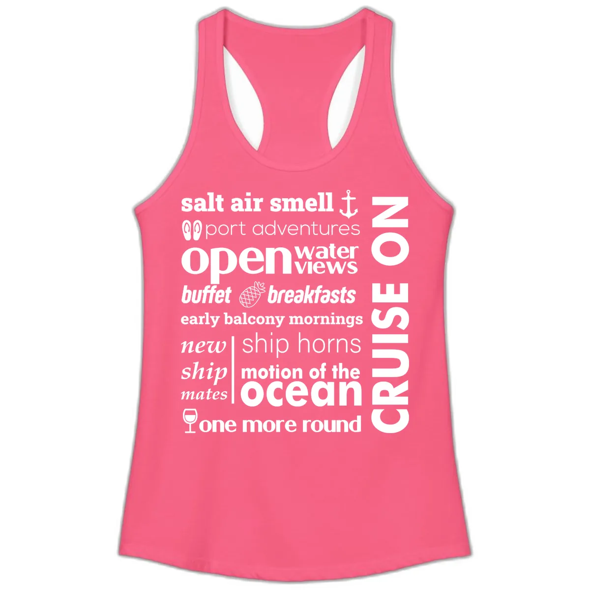 Cruise Vibes Word Cloud Design Ladies Tank in Solid Hot Pink
