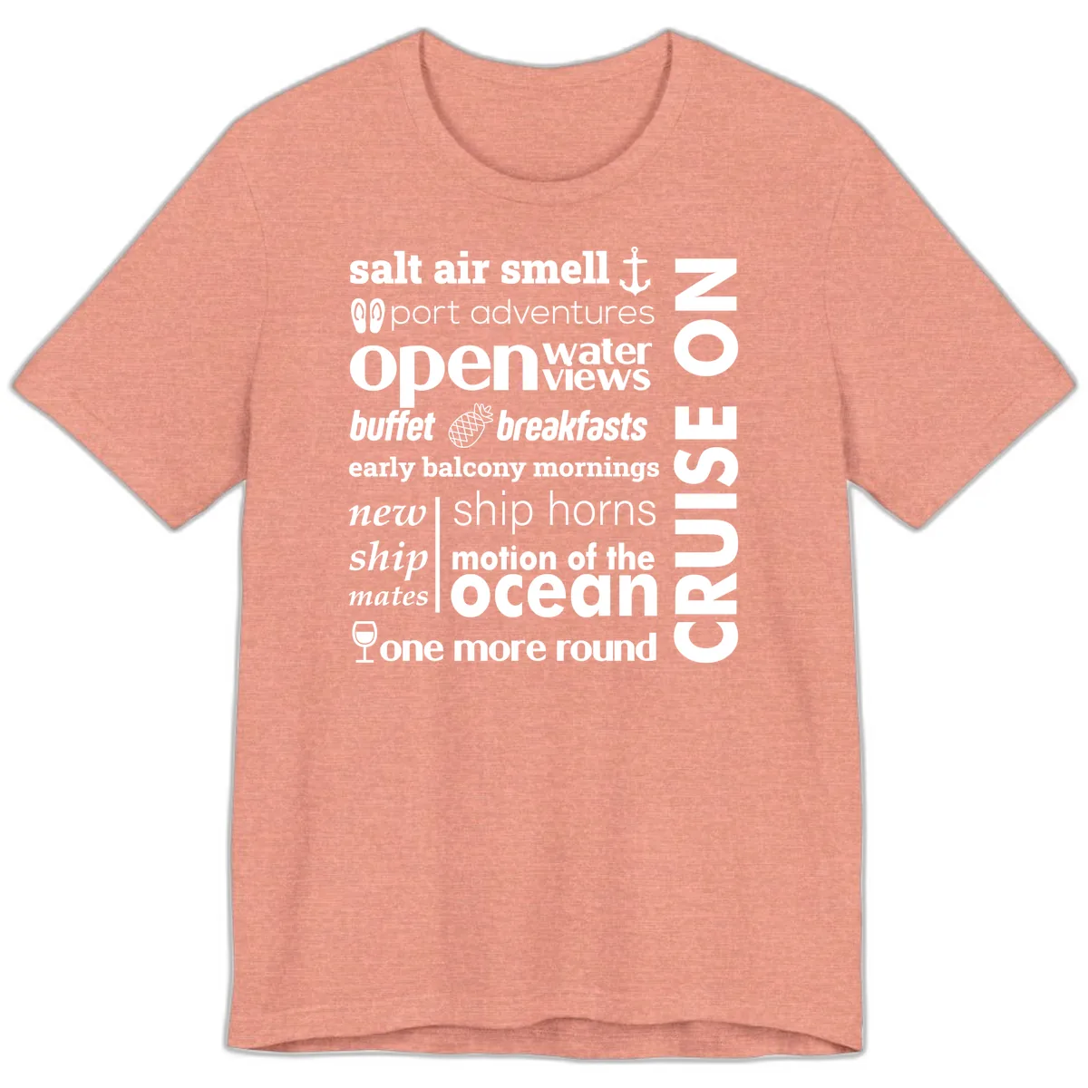 Cruise Vibes Word Cloud Design Premium T-Shirt in Heather Sunset