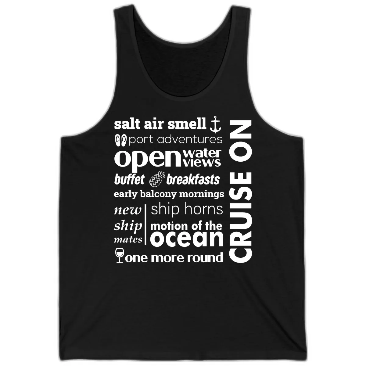 Cruise Vibes Word Cloud Design Tank in Black