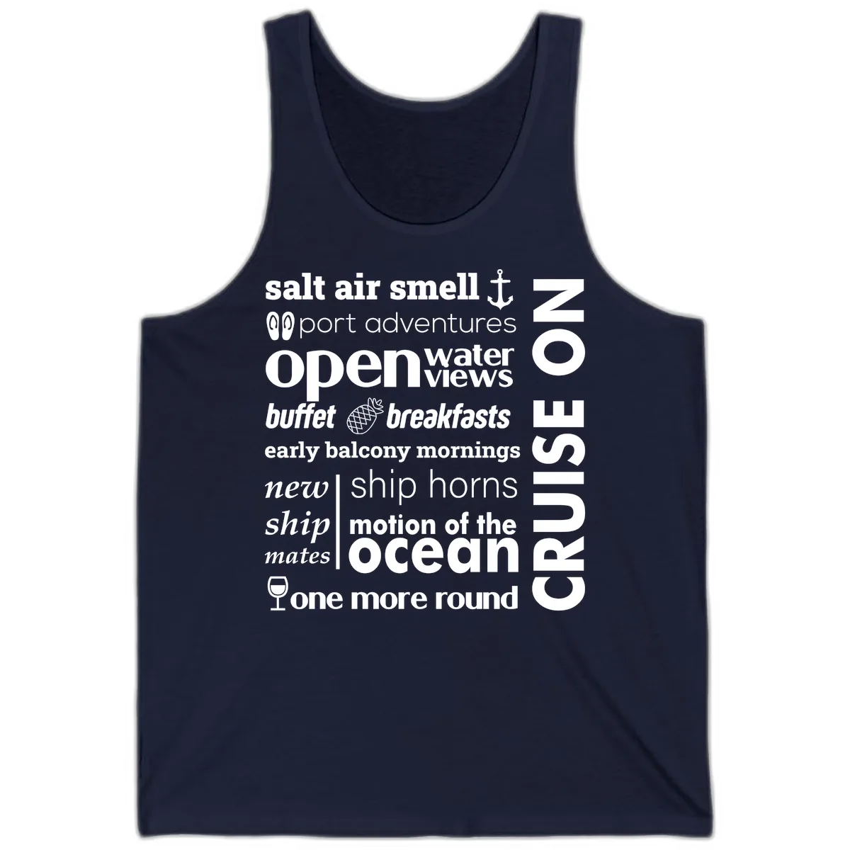 Cruise Vibes Word Cloud Design Tank in Navy