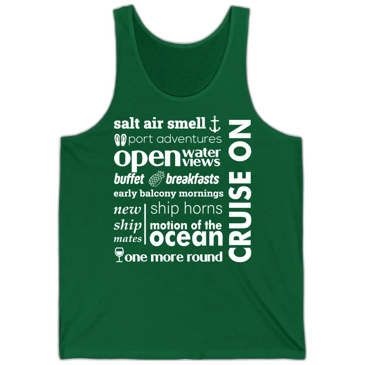 Cruise Vibes Word Cloud Design Tank in Kelly