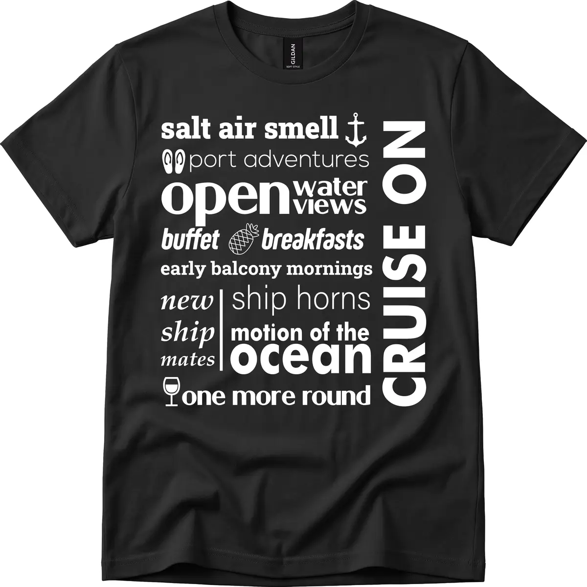 Cruise Vibes Word Cloud Design T-Shirt in Black