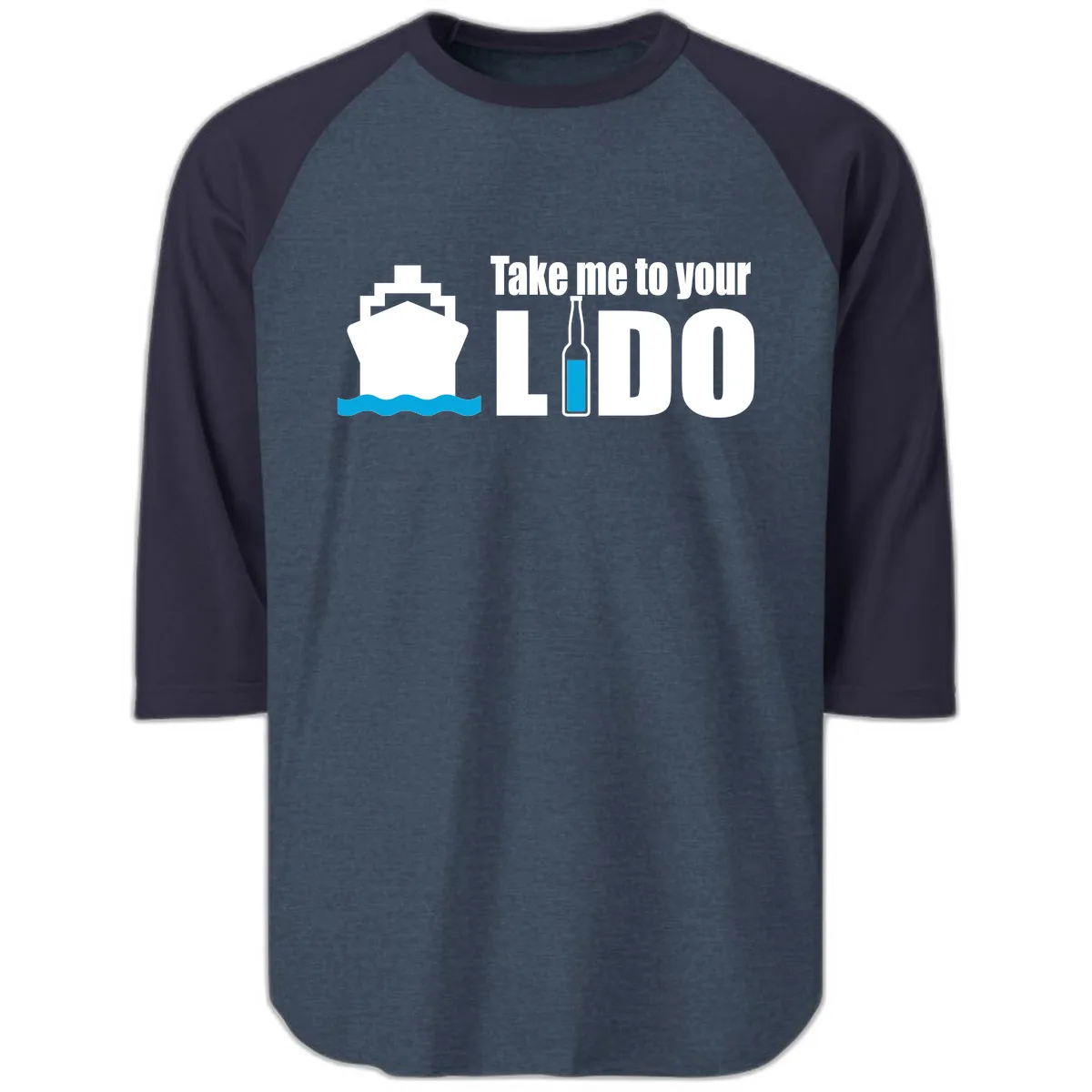 Take Me To Your Lido Raglan 3/4 in Heather Denim Navy