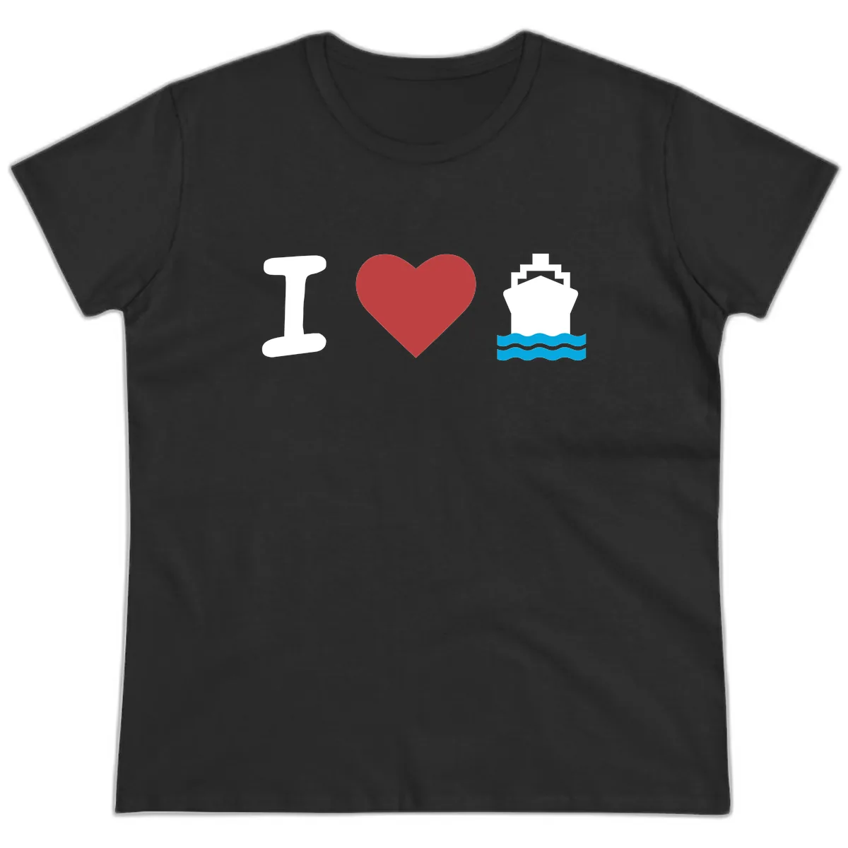 I Love Cruise Ships Ladies Tee in Black