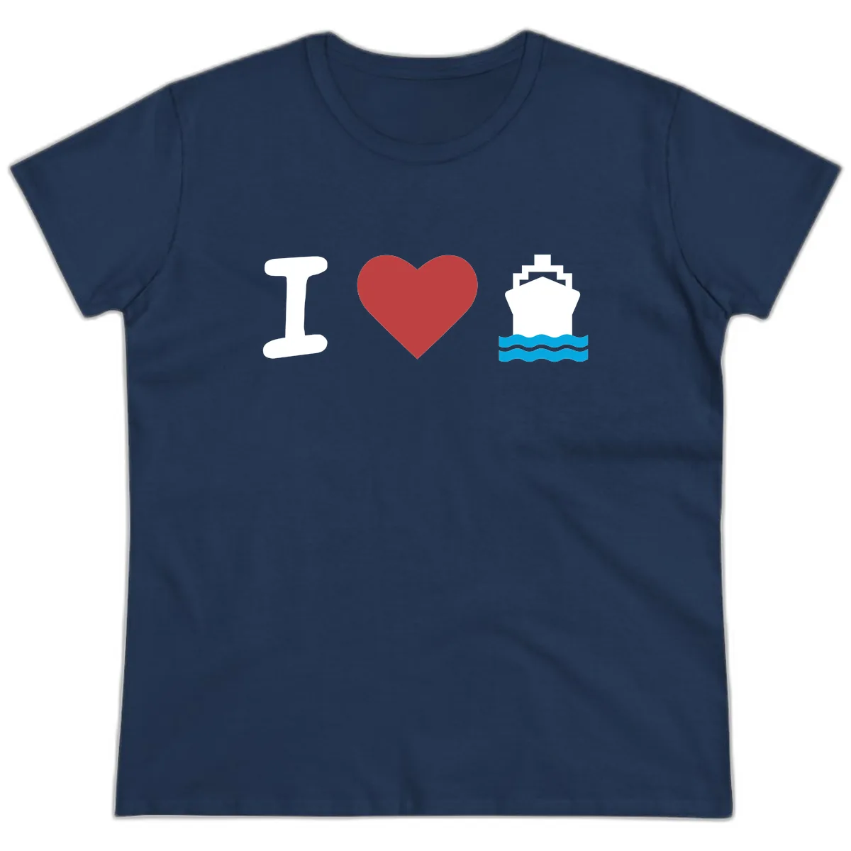 I Love Cruise Ships Ladies Tee in Navy