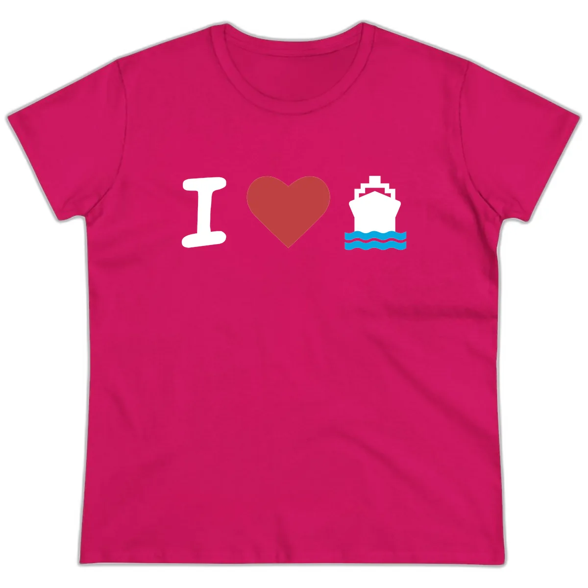 I Love Cruise Ships Ladies Tee in Heliconia
