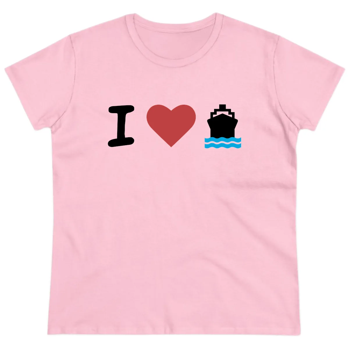 I Love Cruise Ships Ladies Tee in Light Pink