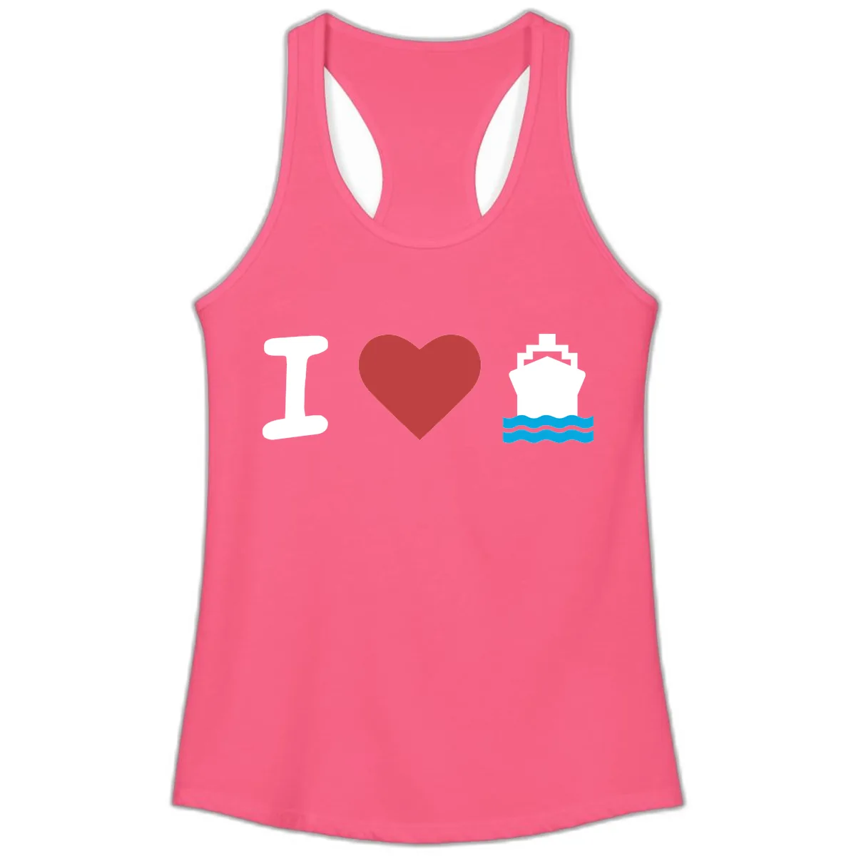 I Love Cruise Ships Ladies Tank in Solid Hot Pink