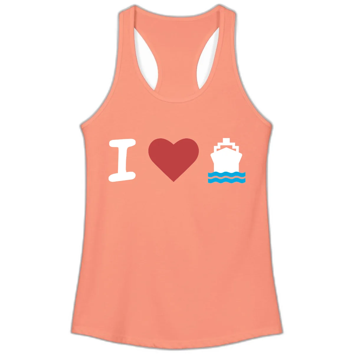 I Love Cruise Ships Ladies Tank in Solid Light Orange