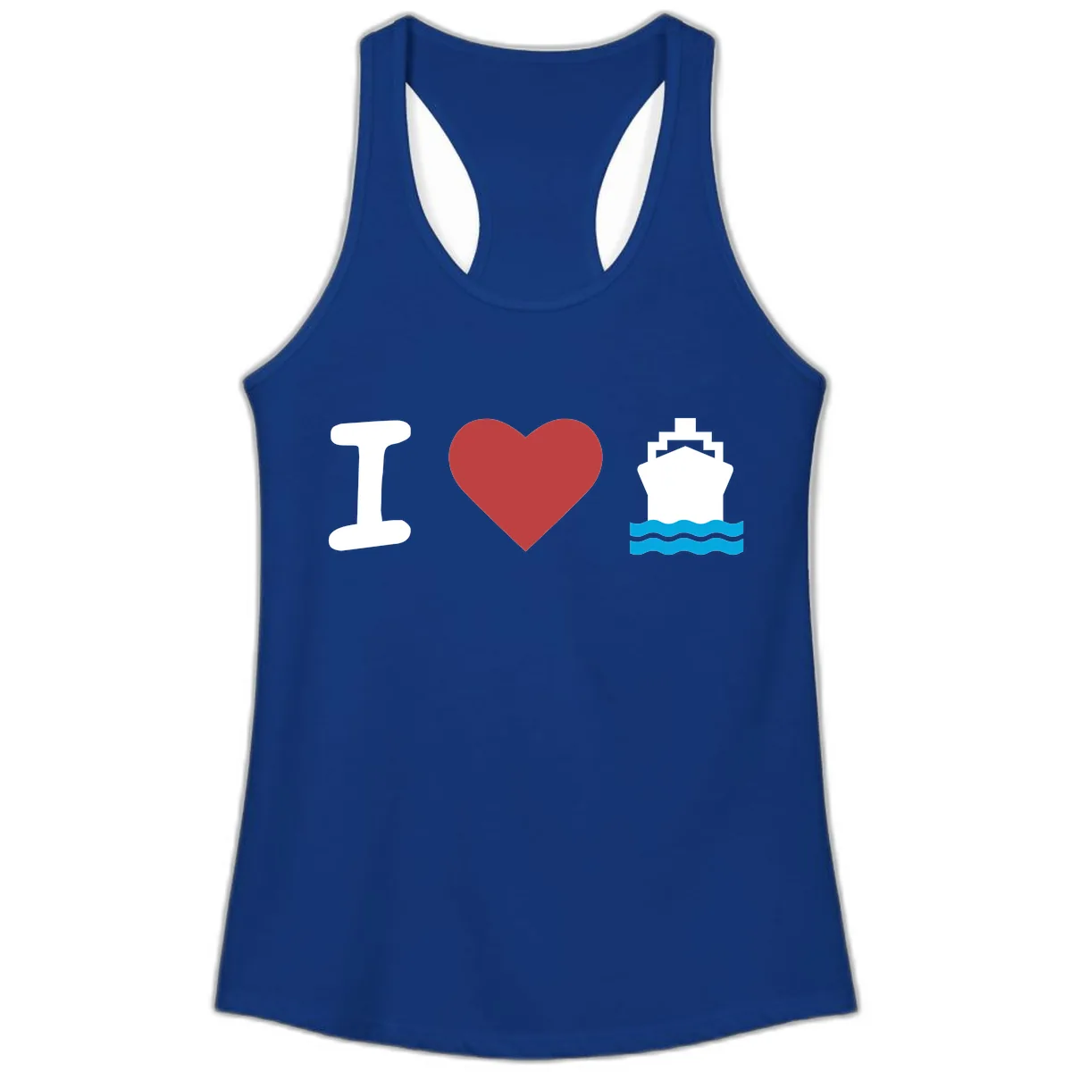 I Love Cruise Ships Ladies Tank in Solid Royal