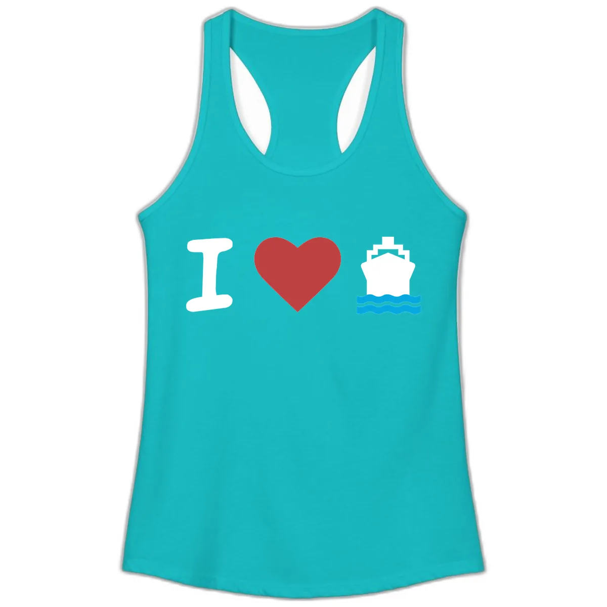 I Love Cruise Ships Ladies Tank in Tahiti Blue