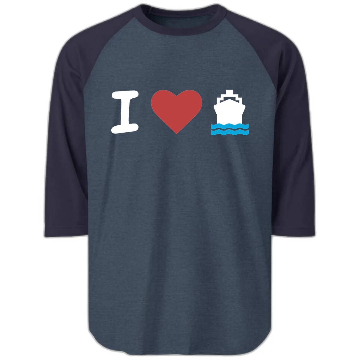I Love Cruise Ships Raglan 3/4 in Heather Denim Navy