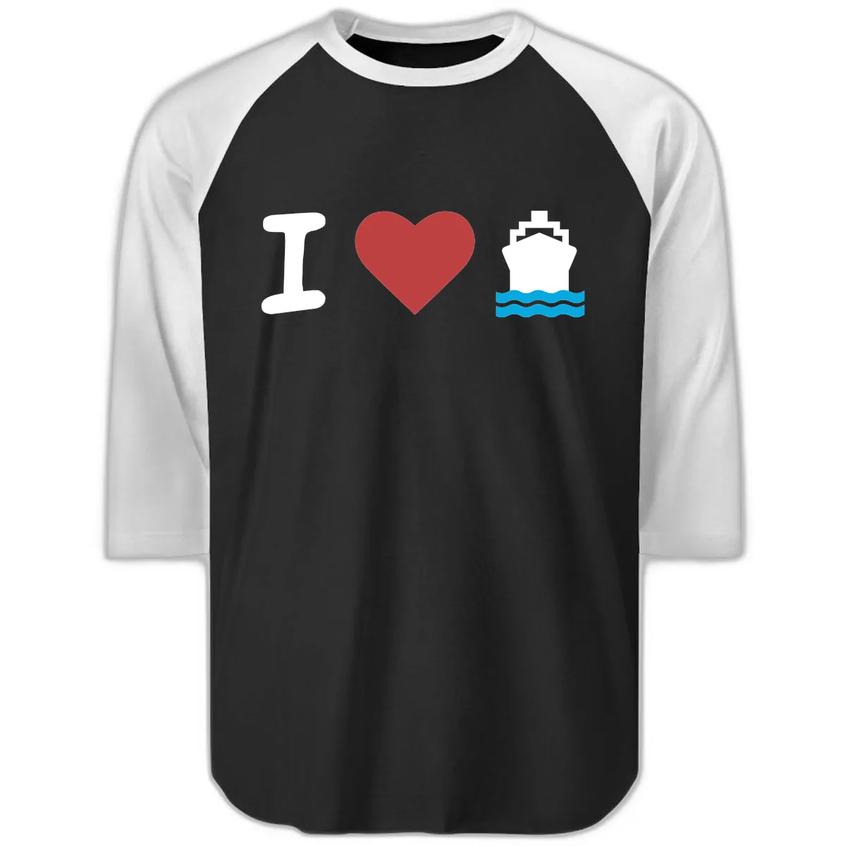 I Love Cruise Ships Raglan 3/4 in Black White