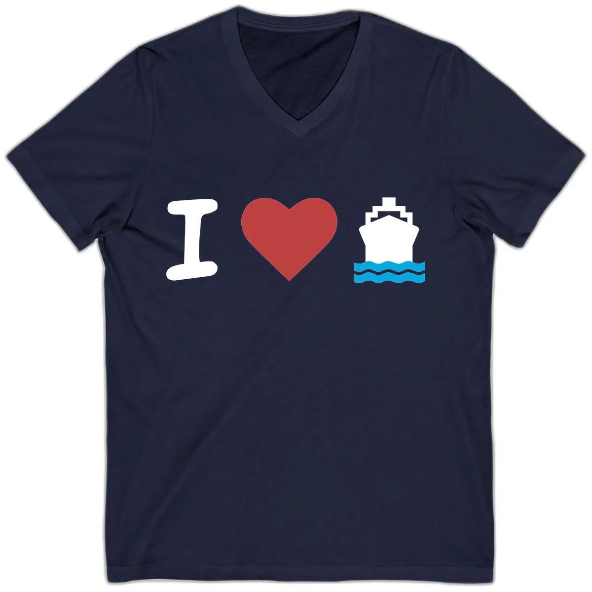 I Love Cruise Ships V-Neck in Navy