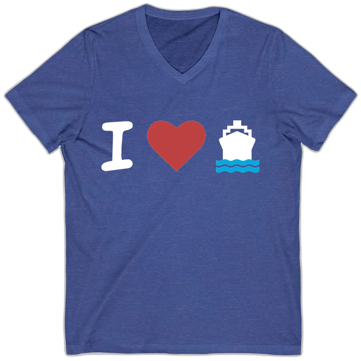 I Love Cruise Ships V-Neck in Heather True Royal