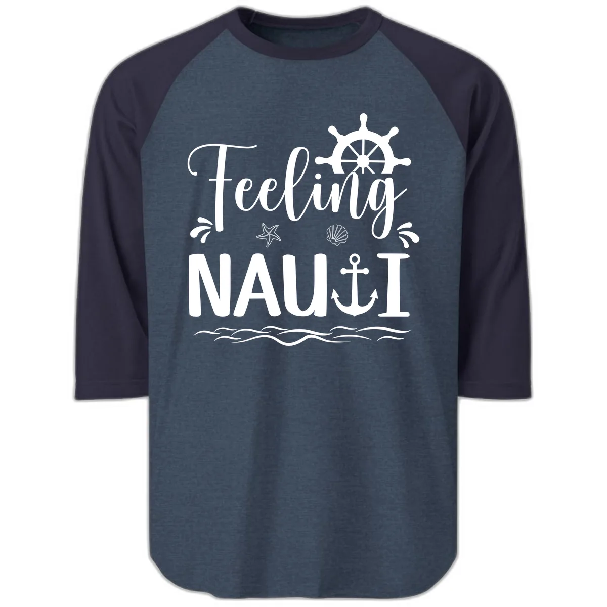 Feeling Nauti Raglan 3/4 in Heather Denim Navy