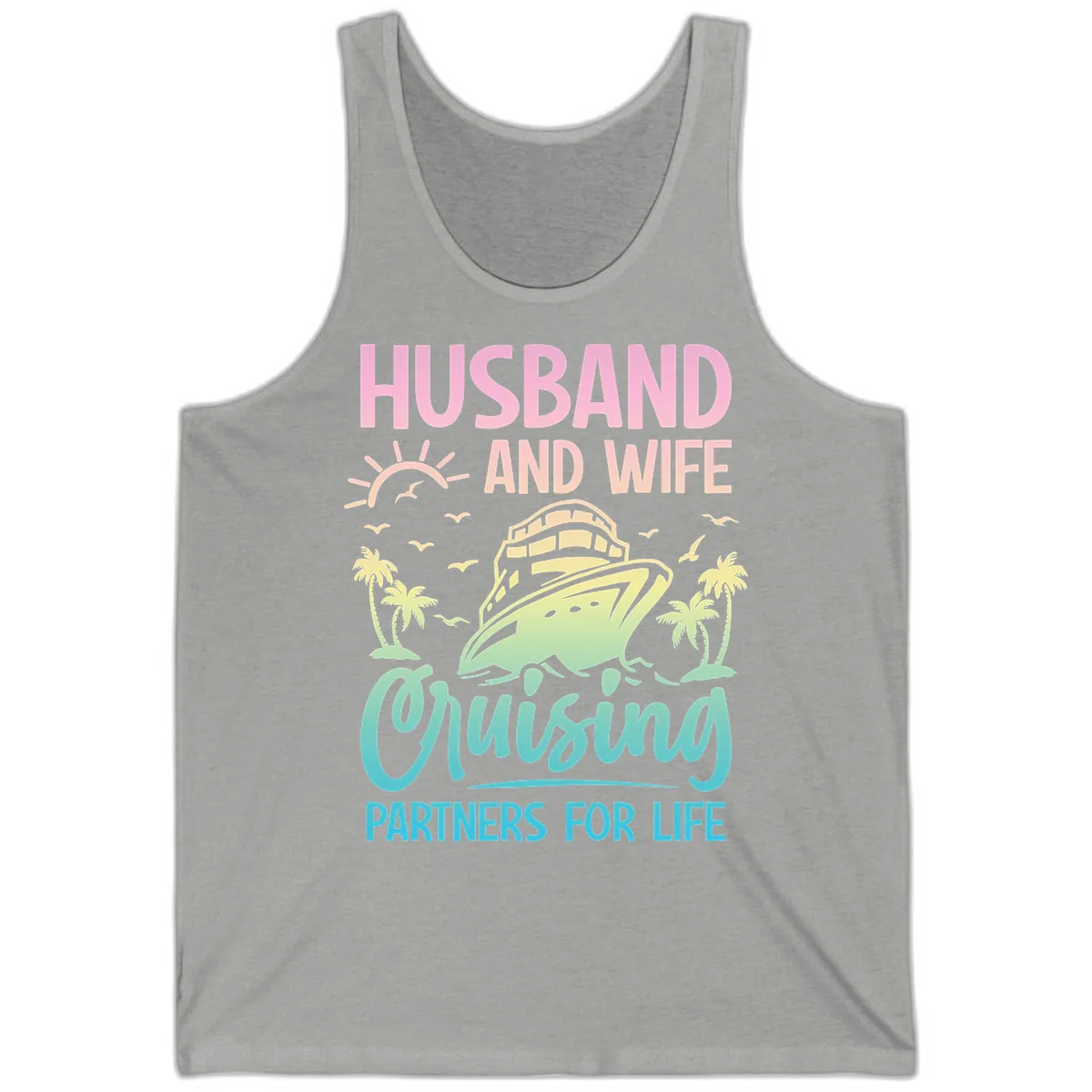 Husband And Wife Cruising Partners For Life Tank in Athletic Heather