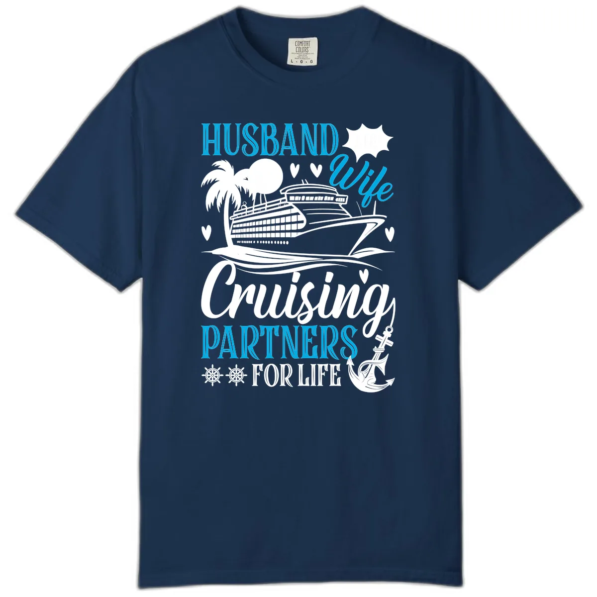 Husband and Wife Cruising Partners For Life Comfort Color in Navy