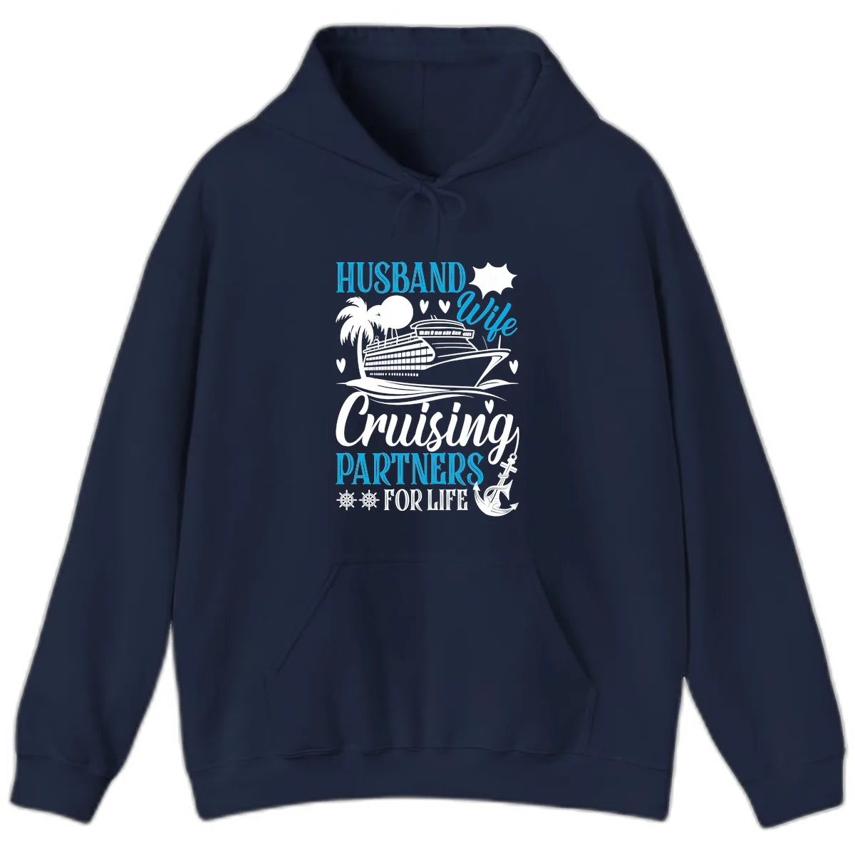 Husband and Wife Cruising Partners For Life Hoodie in Navy