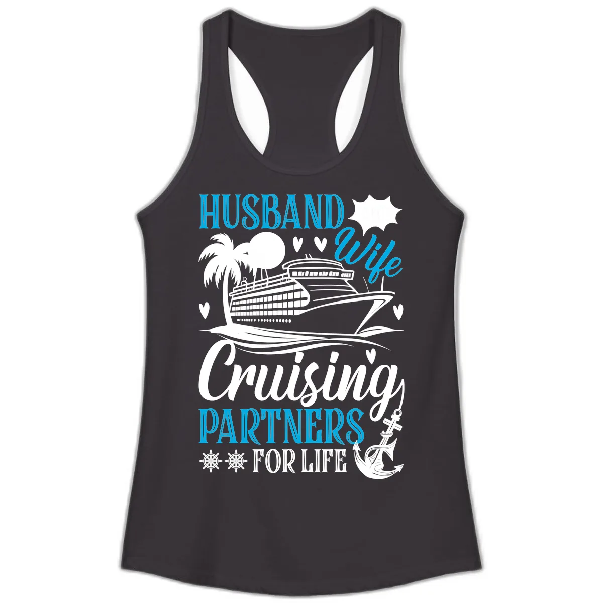 Husband and Wife Cruising Partners For Life Ladies Tank in Black
