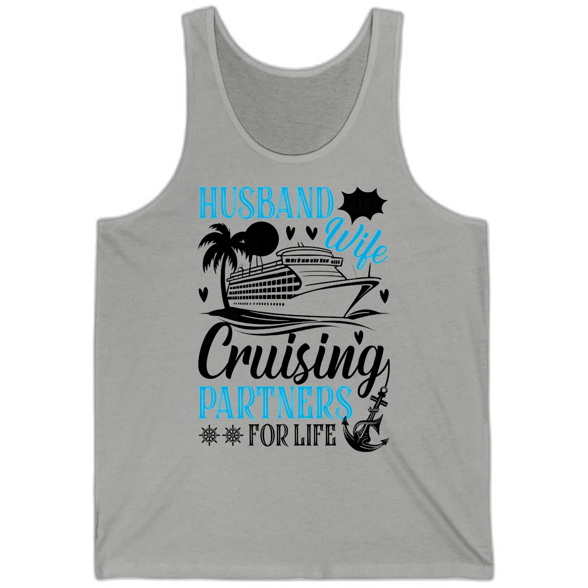 Husband and Wife Cruising Partners For Life Tank in Athletic Heather