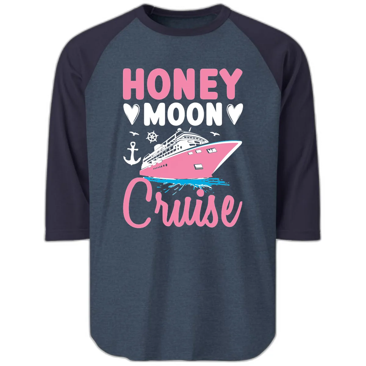 Honeymoon Cruise Raglan 3/4 in Heather Denim Navy