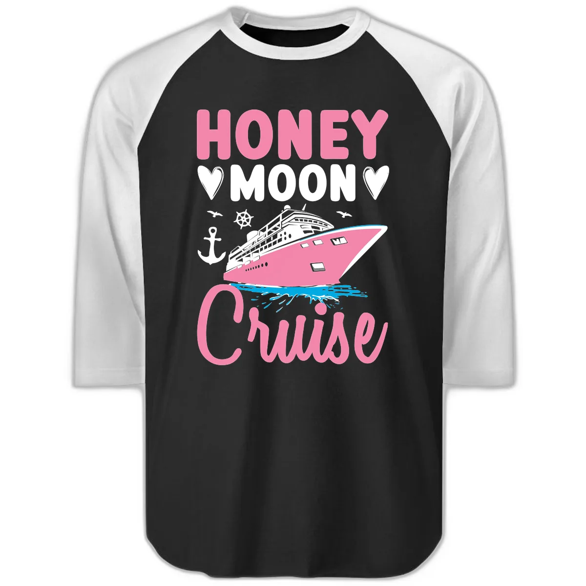 Honeymoon Cruise Raglan 3/4 in Black White